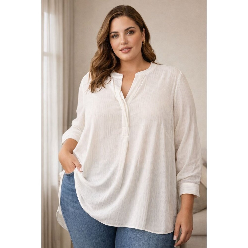 Plus Size Luxe Vince Camuto Lurex Stripe Blouse | Airy Metallic Top | 3X | EUC